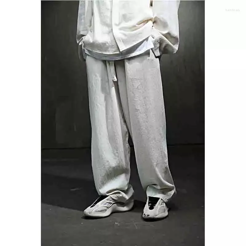 Pantalons pour hommes à lacets pour hommes Mode ample Coton Jambe large Jupe décontractée polyvalente Personnalité
