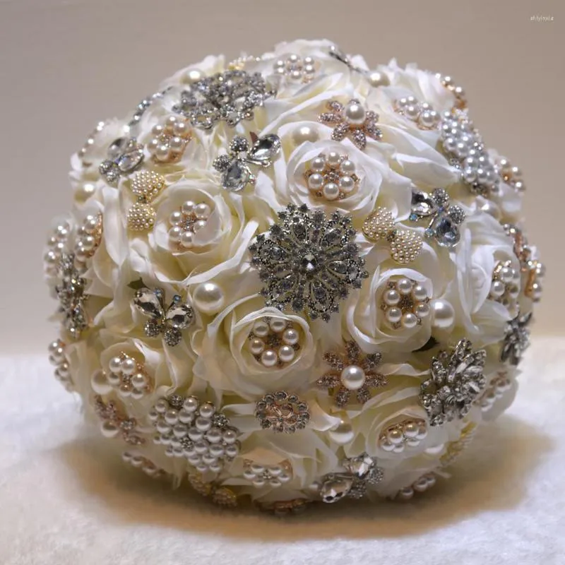 Dekoratif Çiçekler Renkler Lüks Kristal Broş Yapay Buket Rhinestones Büyük Gelin Düğün Dekorasyon Aksesuarları