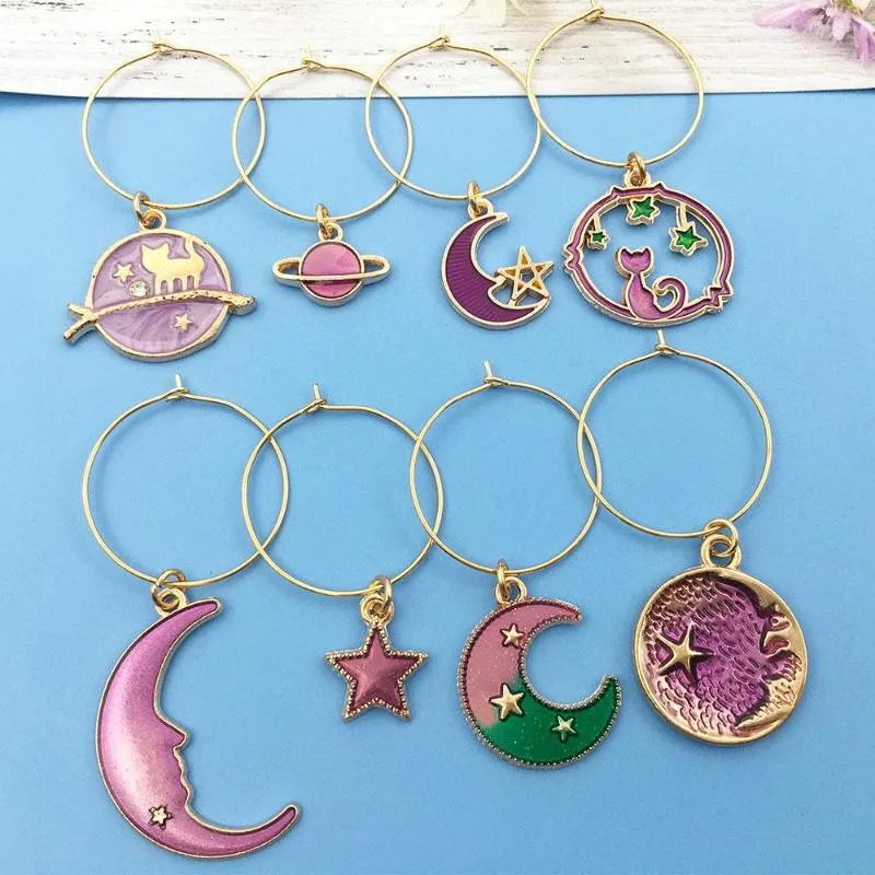 Hoop kolczyki 8pcs stop aluminiowy Emalida Purple Moon Star Charms Women Fashion Biżuter