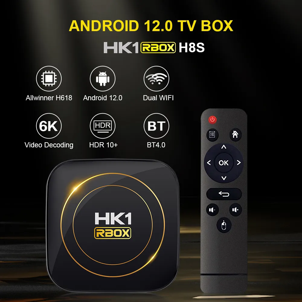 Boîtier Smart TV 6K Ultra HD Android 12.0 avec télécommande, 4 Go