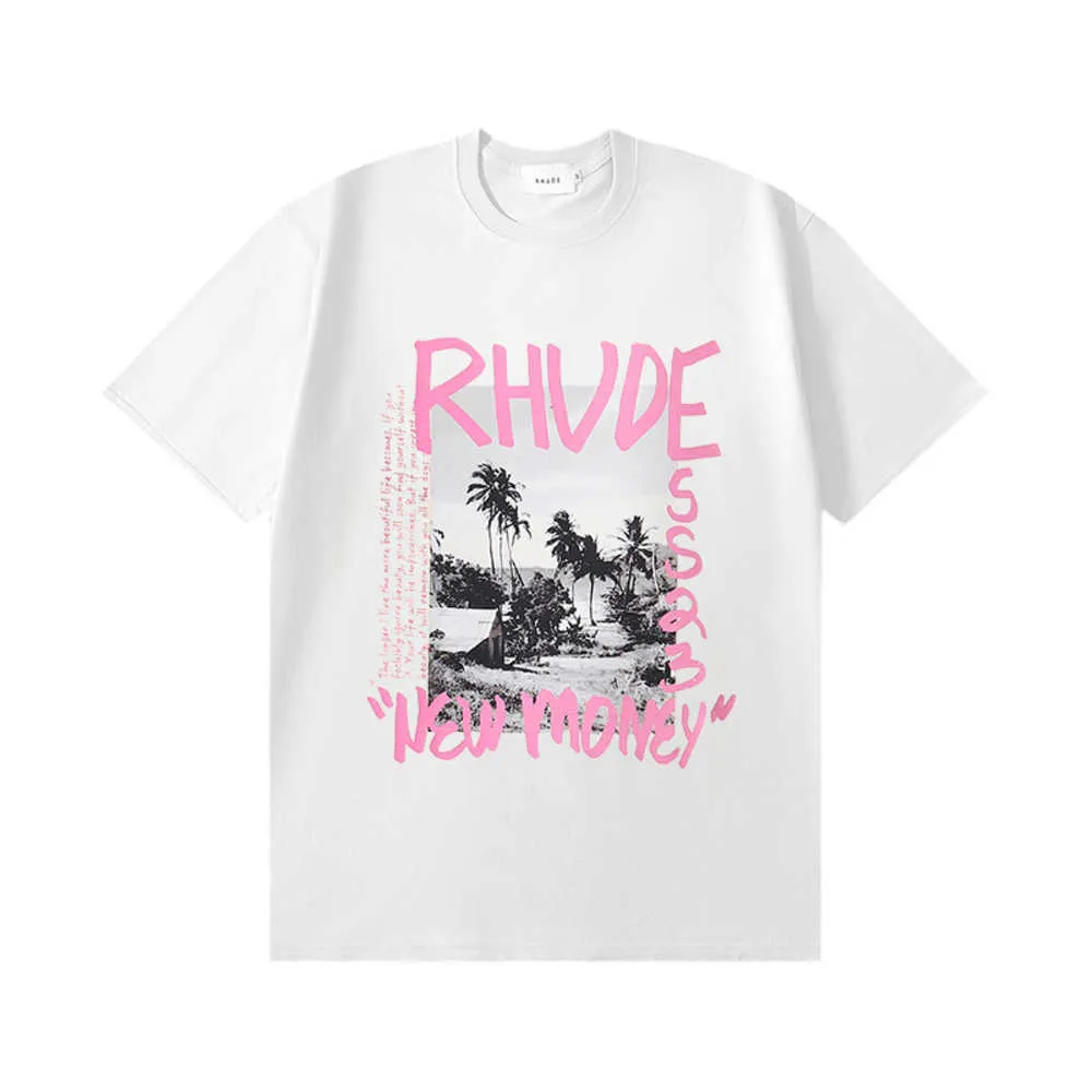 T-shirt das mulheres designer t rhude peito carta t roupas masculinas marca de luxo t-shirts dos homens manga curta eua tamanho s-xxl