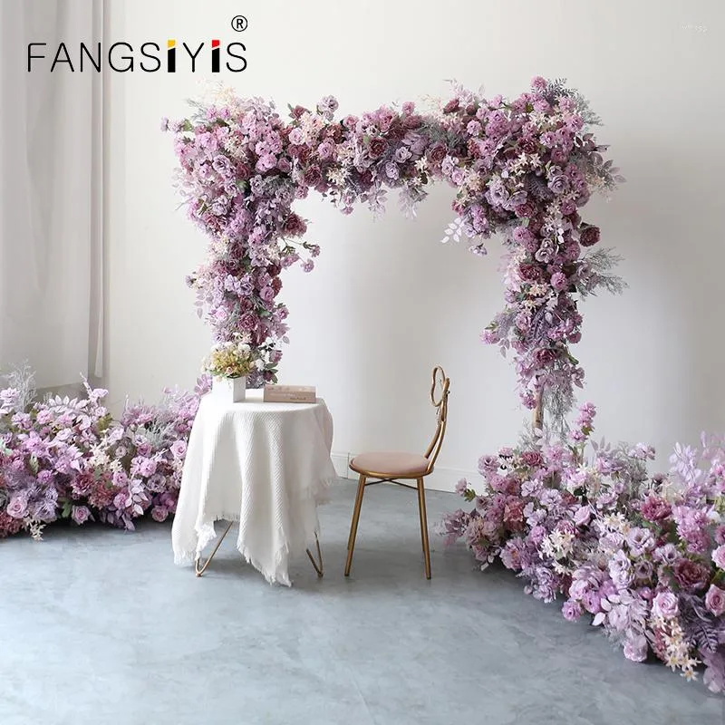 Kwiaty dekoracyjne fioletowe łuk ślubny różowy stół sztuczny rzęd