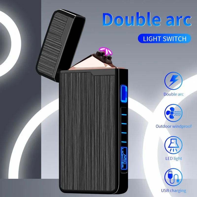 Elektrische lichtere plasma dubbele boog winddichte vlamloze lichtere USB -oplaadbare lichtere aanraaksensor sigaretten aansteker herencadeau