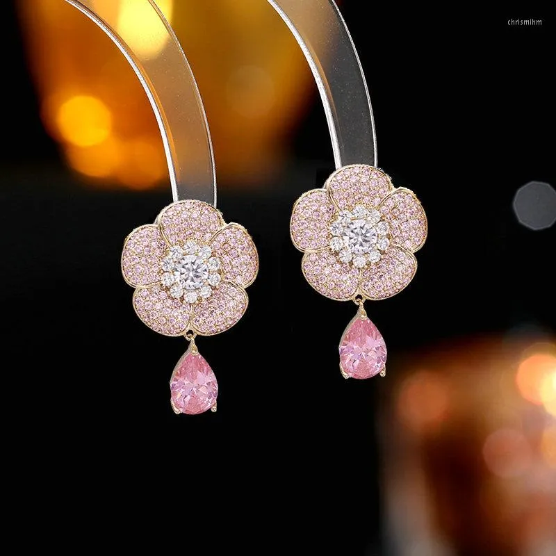 Bengelen oorbellen bilincolor luxe roze bloemenbloem voor vrouwen zomer