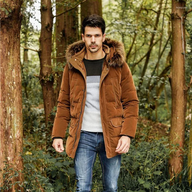 Herren Daunen Herren Big Fur Hooded Duck Padded Jacken Man Thick Winter Coats Male Fashion Puffer Overcoat Warme Oberbekleidung JK-6803