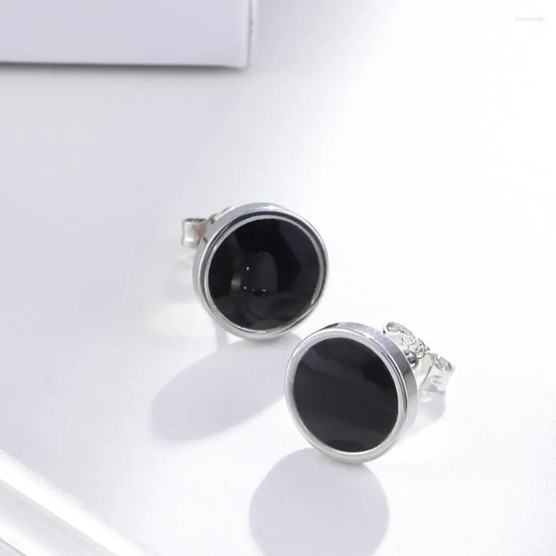 Boucles d'oreilles clou Buyee classique boucle d'oreille pierre noire 925 argent Sterling Simple 10mm rond pour femme homme Punk bijoux en or