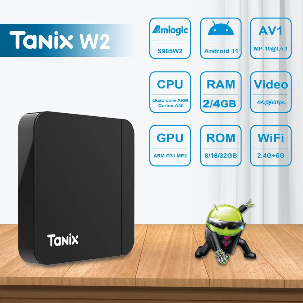 20pcs Tanix W2 Android 11 TV Box Amlogic S905W2 Quad Core 4GB 64GB 32GB 16GB 2,4G 5G Dual WiFi Bluetooth 4.0 AV1