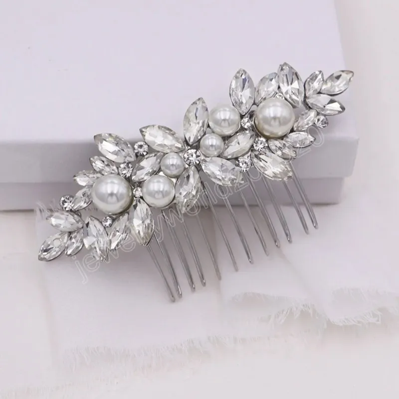 Rhinestone Pearl Hair Combs Clips Bridal Wedding Jewets Hårtillbehör för brudbrudtärna Handgjorda hår Tiaror Dekorationer