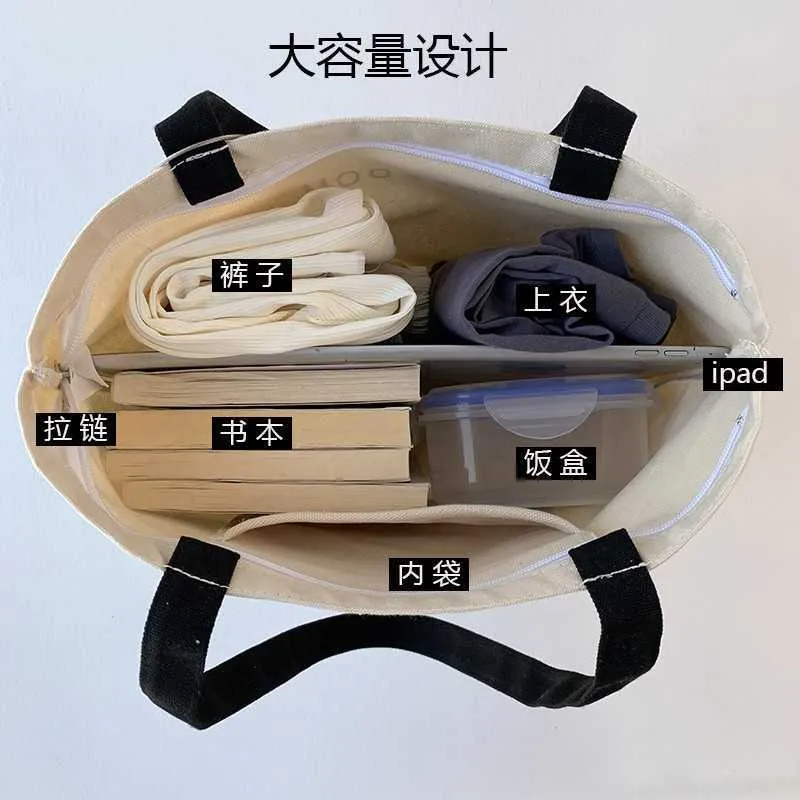 Geometric Canvas One Shoulde Cotton Tote Bag For Women Korean Style Zipper Closure Ideal For College Students Load Books And Literary Lovers 230417 From Ejaculatingdildos 21.85 DHgate.Com