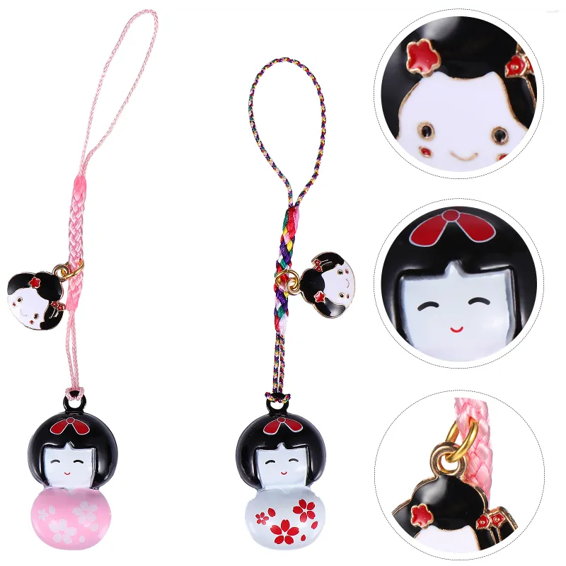 Porte-clés 2 pièces Couple ornement sac pendentif breloques japonais Kimono poupées laiton porte-clés Kokeshi support en métal