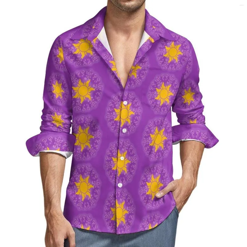 Camisas casuais masculinas Camisa dourada do sol da primavera Rosa Rodas Man Bloups Trendy Bloups Longa Design Roupas de rua Big Tamanho grande