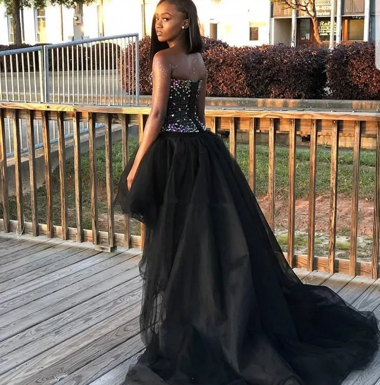 Black Crystal Party Dress Over 50 High Low Sexy Sweetheart
