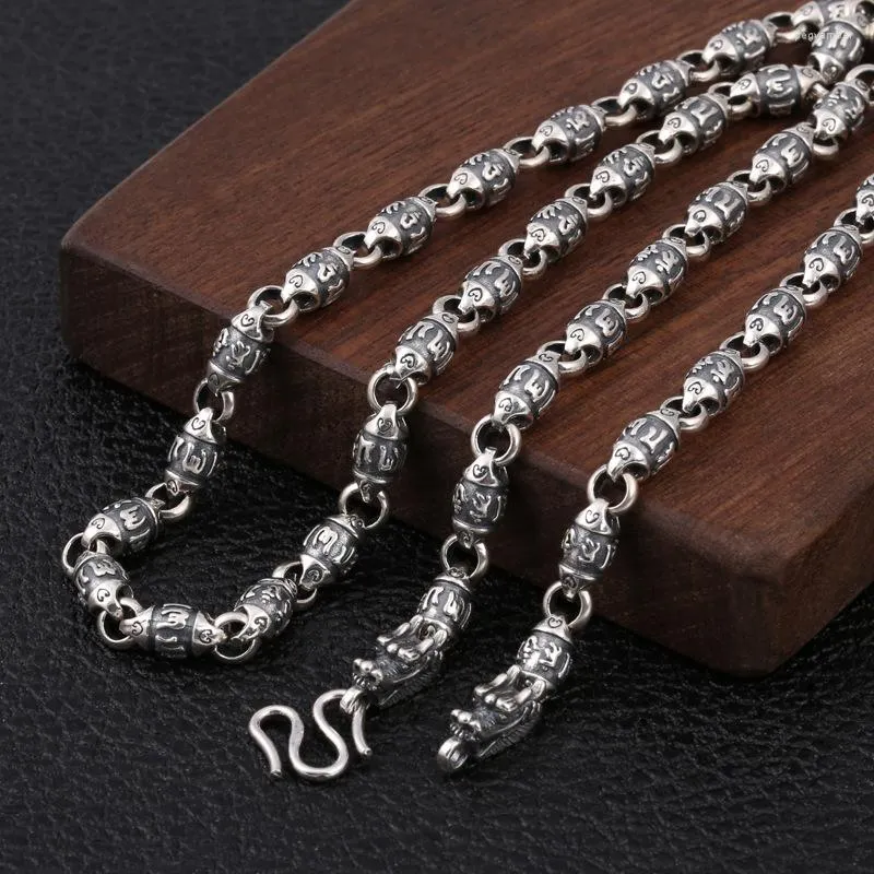 Chaînes 925 argent Sterling Double tête de Dragon hommes collier Vintage Punk Thai Six mots Mantra bijoux fins cadeaux de noël