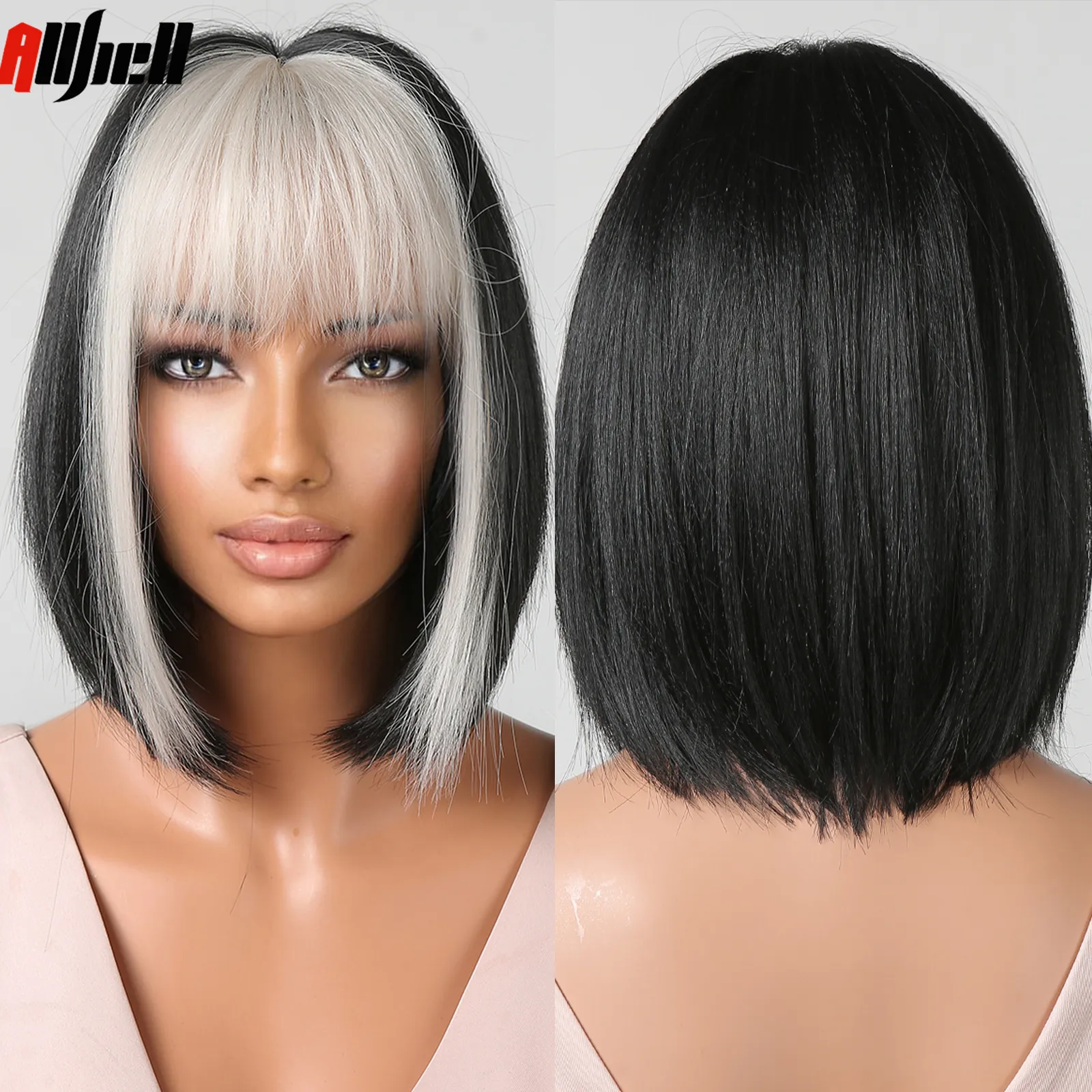 Short platinum blonde wig with bangs hotsell