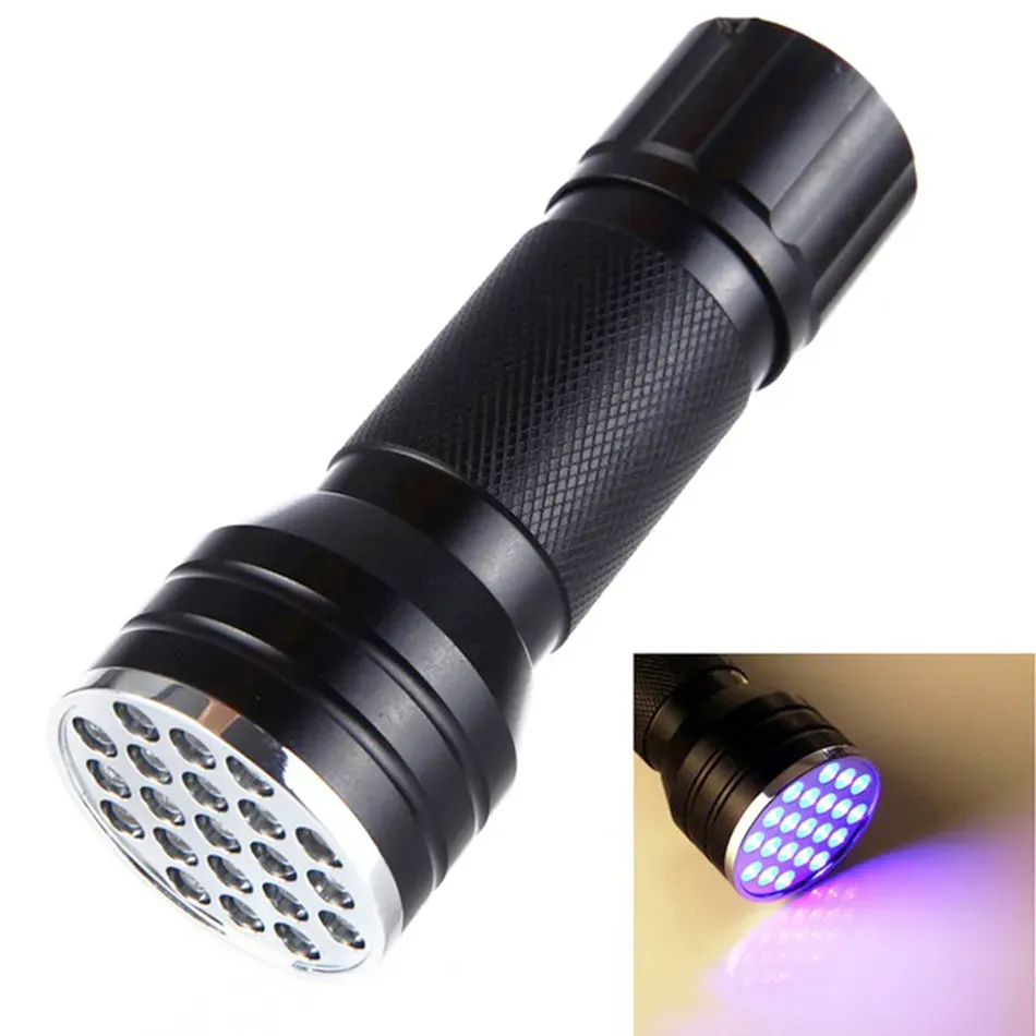 21LED Luce UV 21 Torcia LED 395-400nm Torce Torce ultraviolette per animali domestici Gatti Cani Urina Scorpione Lampada rilevatore 12 LL