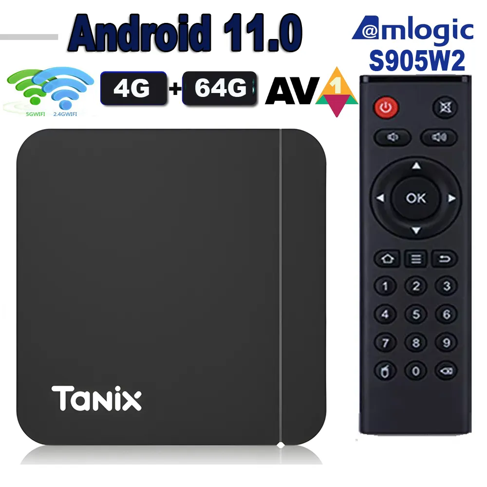 Tanix W2 Android 11 TV Box Amlogic S905W2 Quad Core 4GB 64 GB 32 GB 16 GB 2.4G 5G Dual Wifi Bluetooth 4.0 AV1