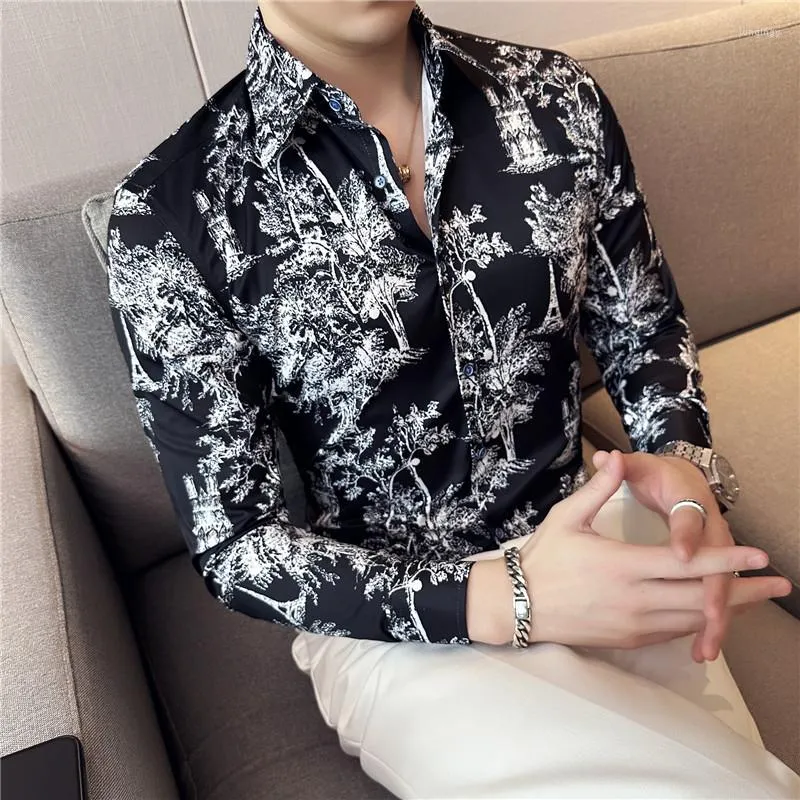 Men s Dress Shirts Summer Fashion 3D Ink Painting Printed Shirt Men s Long Sleeve Business Formal Baroque Style Social Party Clothing