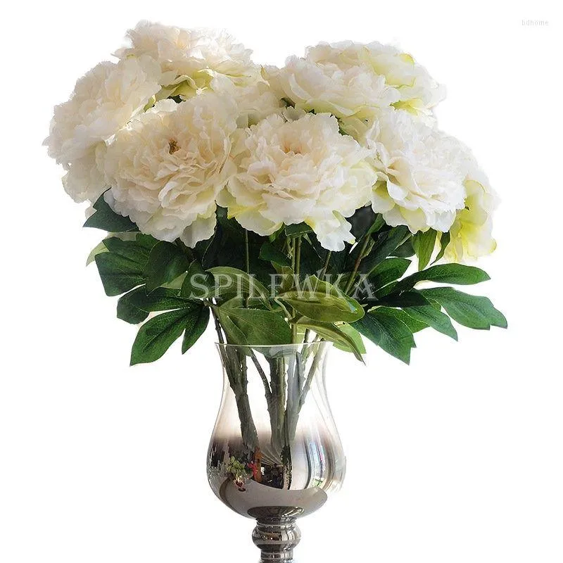 Dekorativa blommor 1 Bukett Big 5 Heads White Peonies Högkvalitativ Peony Silk Artificial For Wedding Home Decoration Roses