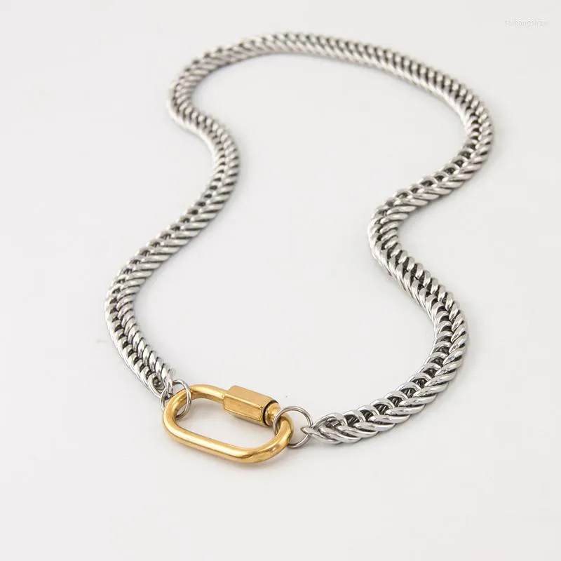 Mbgj Pendant Necklaces Women Men Statement Stainless Steel Carabiner Clasp Necklace Chunky Thicker Heavy Chain Golden Jewelry Collar Chok