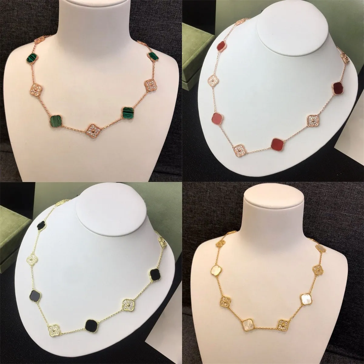 Designer halsband Van Halsband Fyra Leaf Diamond Silver Pated Multicolor Classic Halsband för kvinnors långkedjiga smycken