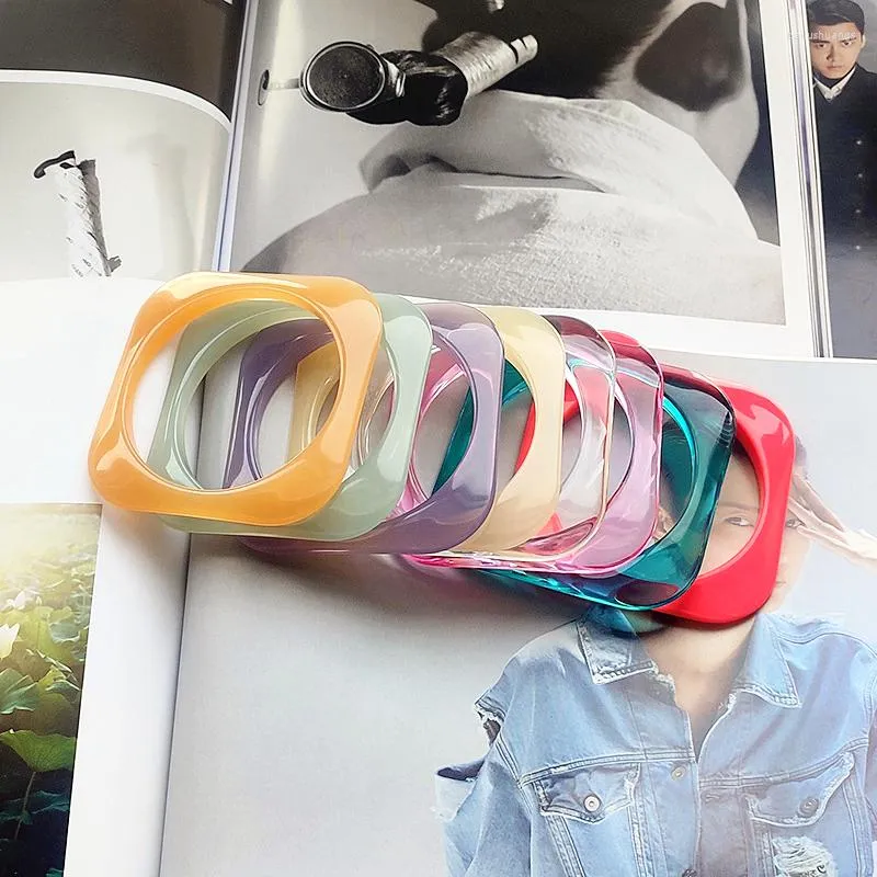 Bangle UJBOX 1PC Never Fade Square Multicolor Clear Acrylic Lucite Resin Waterproof Bracelet Women Wrist Jewelry Summer