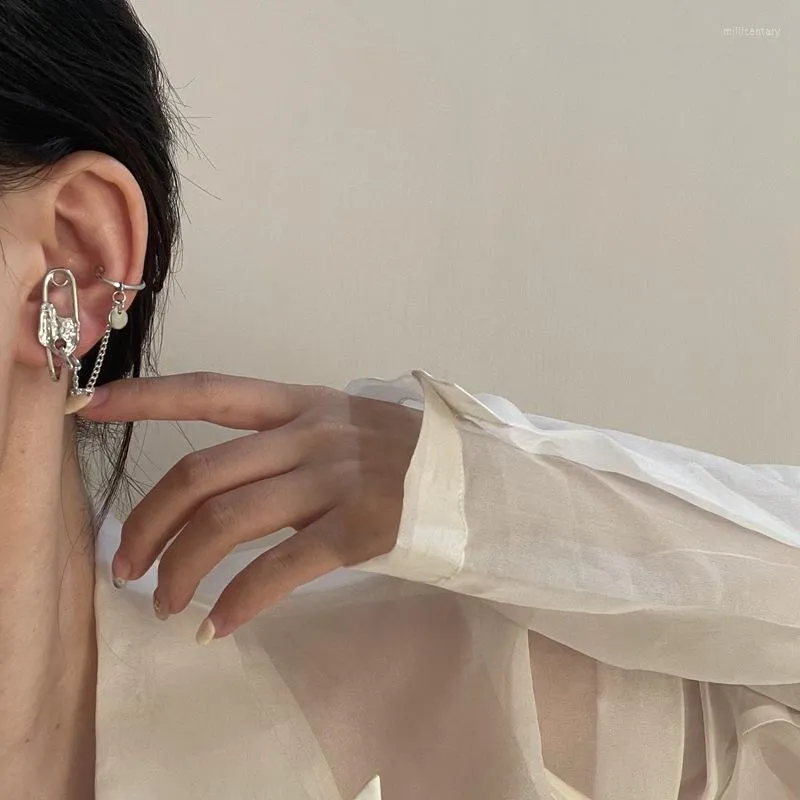 Backs oorbellen Kpop Vintage Silver Color Paper Clip Earcuff Fake Piercing voor vrouwen Koreaanse mode Earclip Faux Earring Jewelr