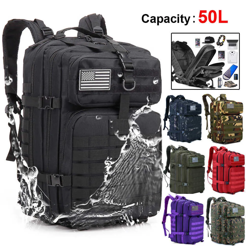 50L Military Tactical Backpack With Molle System Waterproof, Large Capacity For Hiking, Camping