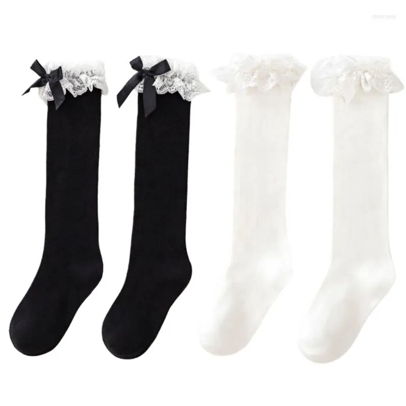 Japanese Lolita Lace Trim Knee High Womens Ruffled Socks With