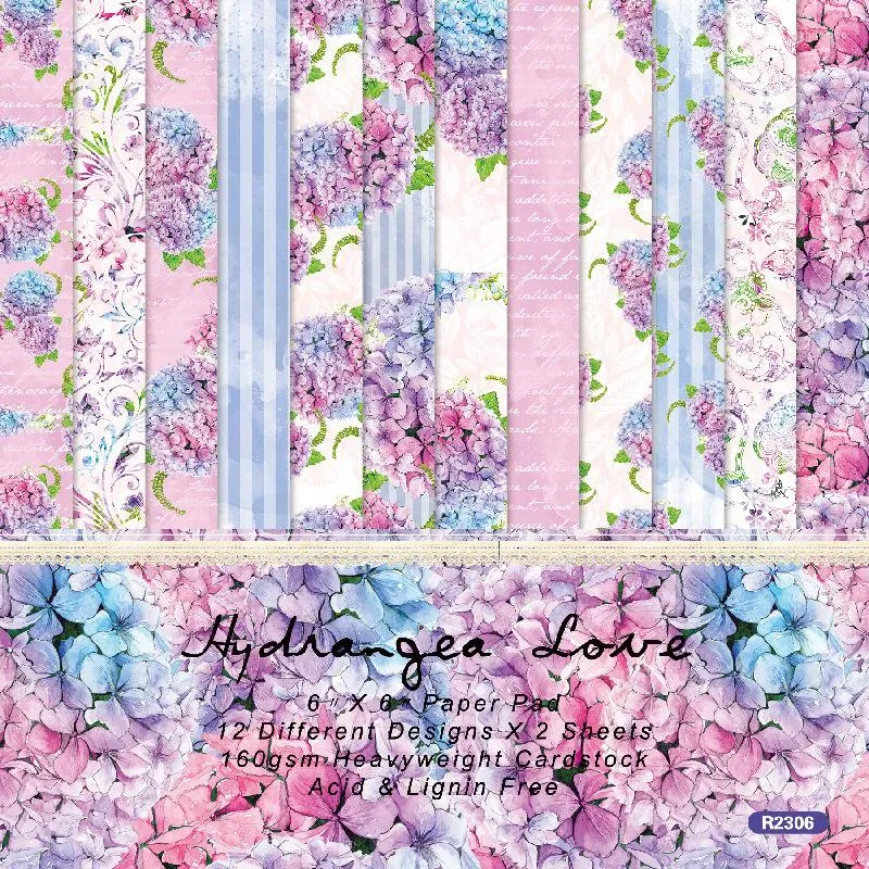 Emballage cadeau 2023 24 feuilles 6 "X6" violet rose hortensia Scrapbook papier Scrapbooking à motifs Pack bricolage artisanat fond