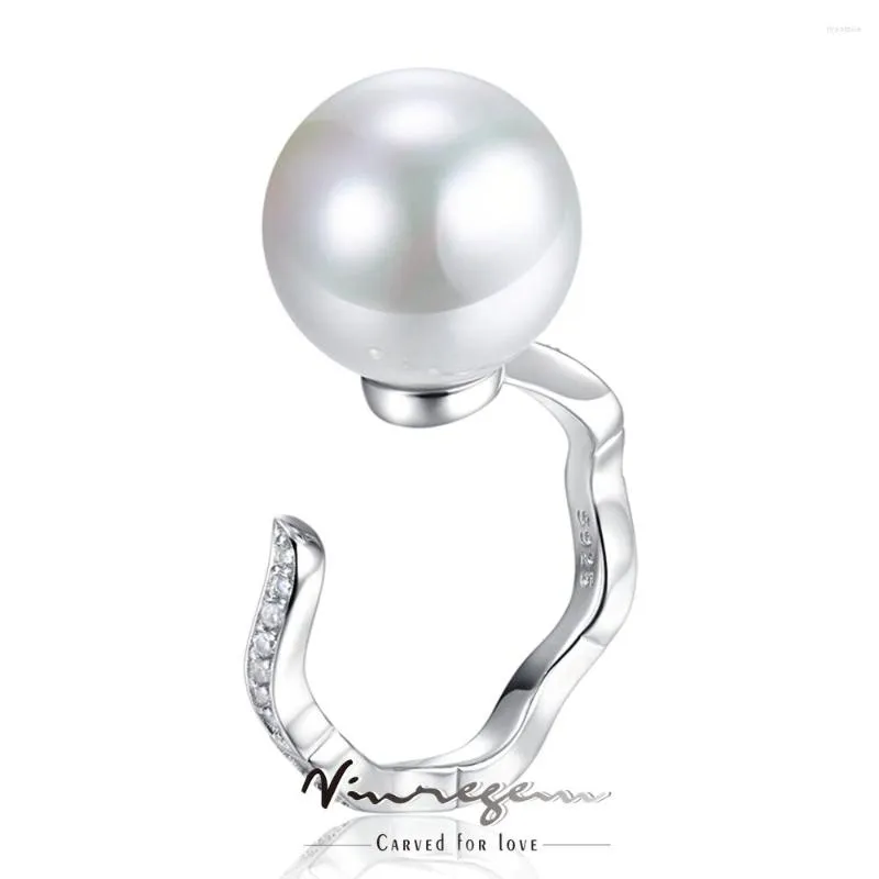 Bagues de Grappe Vinregem Or Blanc Perle 14MM Saphir Gourndum Anneau Pour Les Femmes Cadeau De Fiançailles 925 En Argent Sterling De Luxe Bijoux Goutte