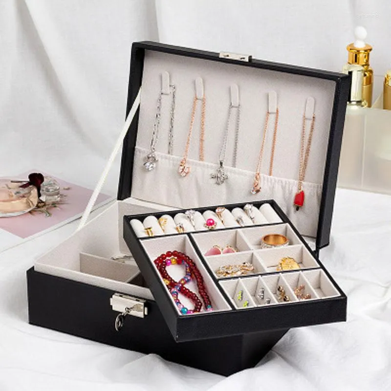 Bolsas de jóias de couro liso de jóias pequenas caixas de embalagem organizador de caixas de viagem
