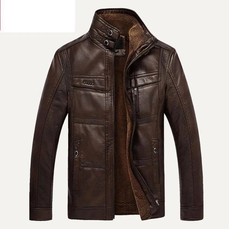 Herrjackor märke High Leather Jacket Men Coats Plus 5xl Quality Outerwear Business Winter Faux Päls Male Top Clothece Q6142