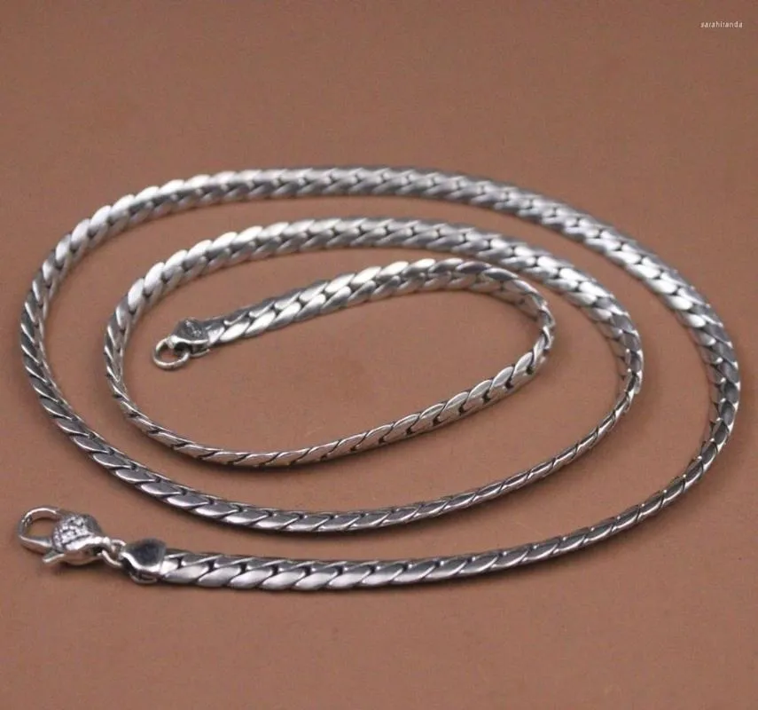 Correntes Real Pure S925 Sterling Silver Chain Men 5mm Flat Curb Link colar 37-38G