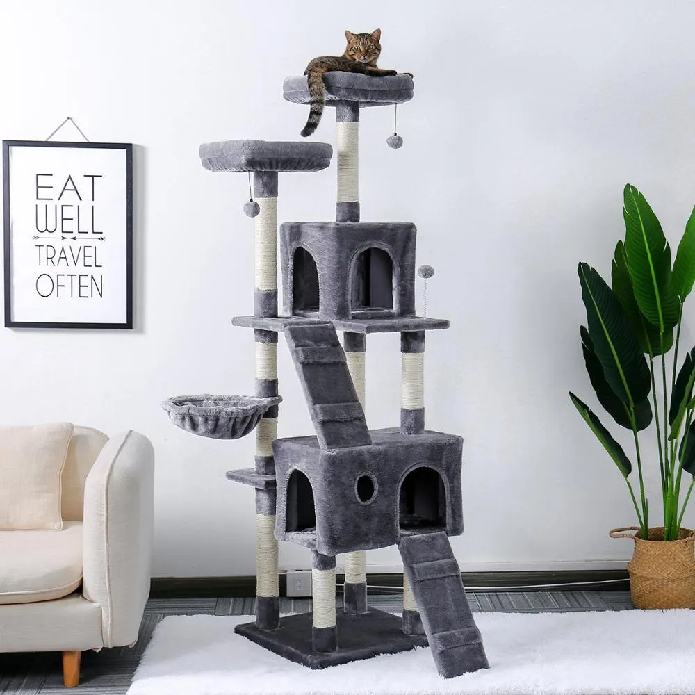 Scratchers Multilevel Pet Cat Tree House Candos Soft Natural Sisal Scratosing Posty do kociąt wieża z łóżkami do koszy