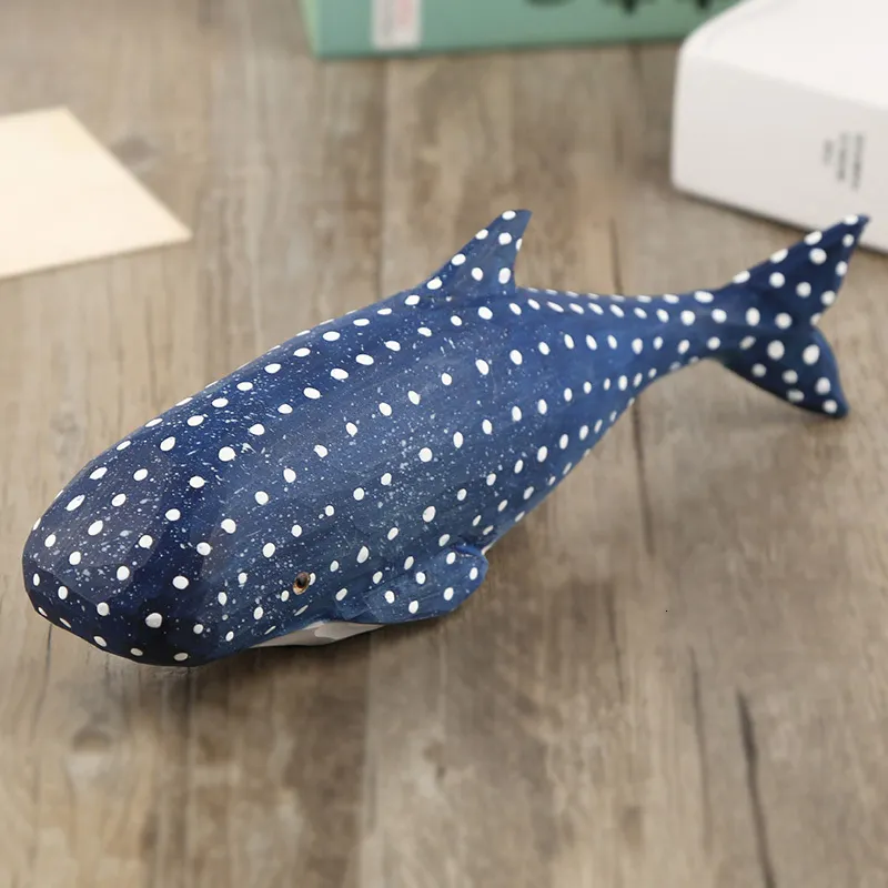 Objetos decorativos Figuras Kawaii White Spot Decoração de baleia criativa Wood Wood artesanato artesanal boneca de desenho animado