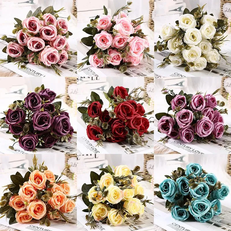 Dekorative Blumen, 35 cm, künstliche Rose, Rosa, Seide, Pfingstrose, 6 große Köpfe und 5 Knospen, gefälscht, für Zuhause, Hochzeitsdekoration, drinnen