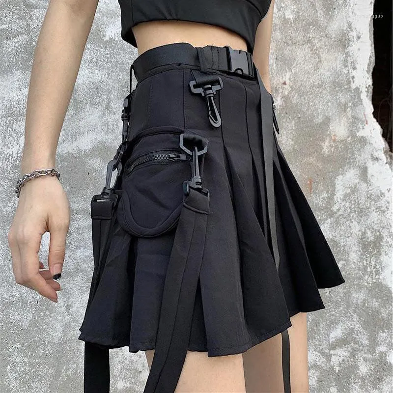 Skirts Black Culottes Women Summer Harajuku Style Skirt High Waist Pleated A- Line Mini Safari Womens