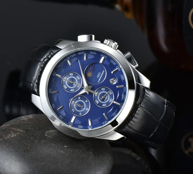 Reloj Collezio Men's Leather Quartz Wristwatch With Moon Phase, Chronograph, Stainless ...