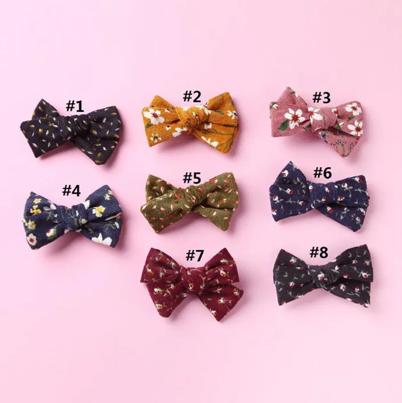 Baby Girls Bows Clips Girls Cute Hairpins Corduroy Bow Hairgrips Children Floral Flower Barrettes Kids Hair Accessories New DW6778