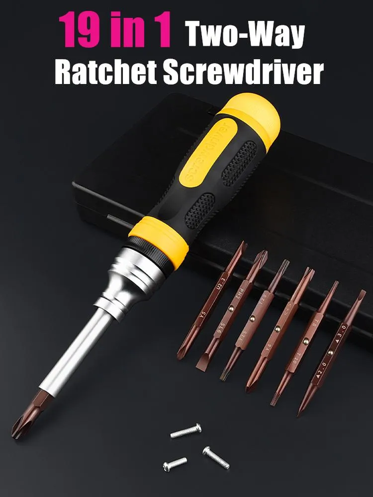 Schroevendraaier 19 w 1 Twoway zapadkowy śrubokrętny przeciwpaskie uchwyt śrubokrętny narzędzia ręczne narzędzia do śrubokręta