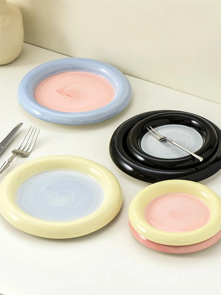 Płyty Kreatywne ręcznie malowane kolorowe ceramiczne talerze śniadaniowe deser owocowy dom