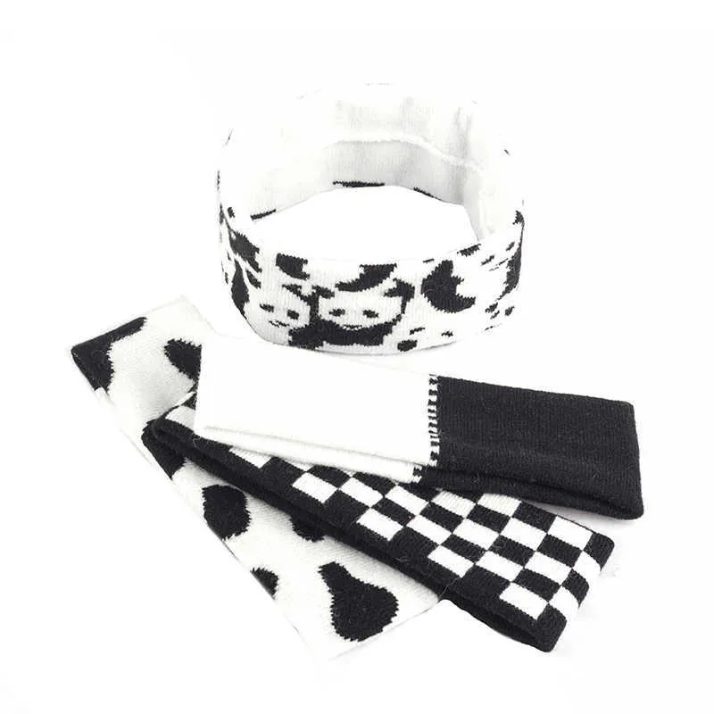 Stirnbänder Mode Kuh Schwarz Weiß Zebramuster Stirnband Yoga Gym Stretch Schweißband Muster Gestricktes Haarband Damen Herren Kopfbedeckung J230502