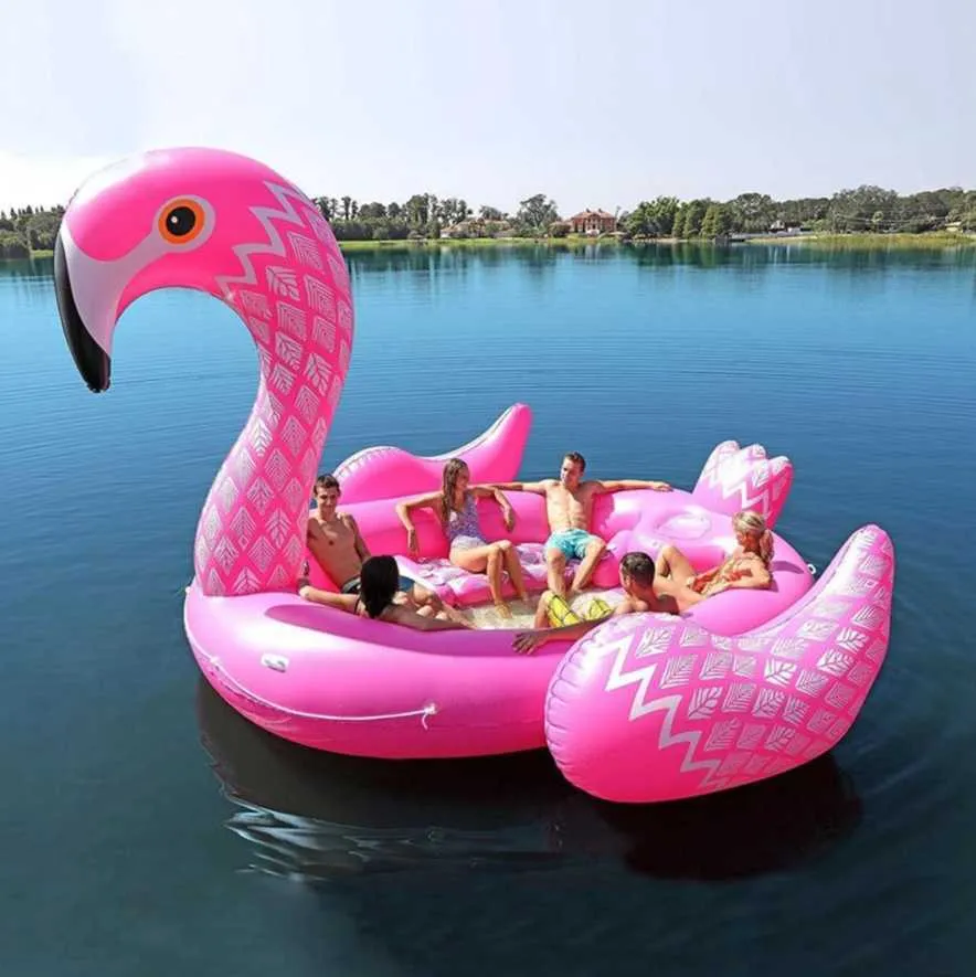 6-7 Persona Gonfiabile Gigante Rosa Galleggiante Grande Lago Isola Giocattoli Piscina Divertimento Zattera Acqua Barca Big Island Unicorn255v