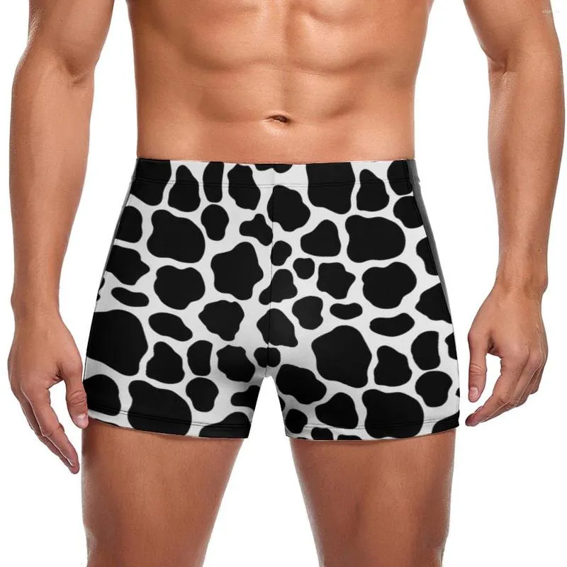 Maillots de bain pour hommes noir et blanc imprimé vache maillot de bain motif taches animaux rester en forme boxeurs de bain grande taille entraînement