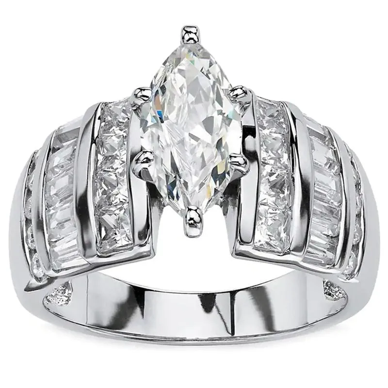 Anneaux de mariage de luxe Marquise zircon cubique pour les femmes de haute qualité couleur argent bande Design moderne bijoux de mode mariage