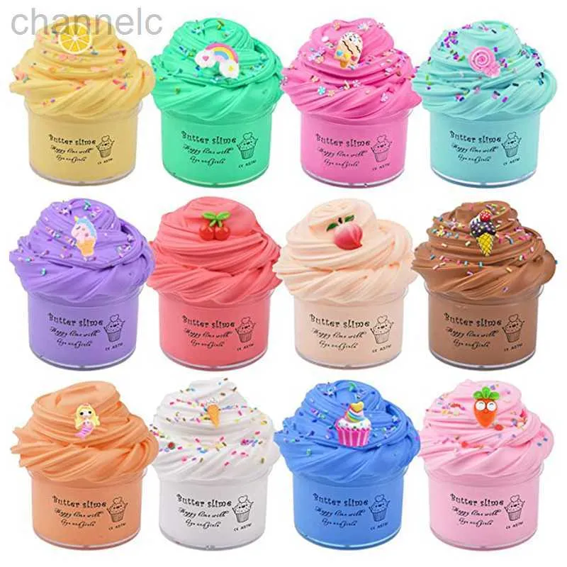 Modélisation de la pâte à l'argile 12Pack 70ml Kit de Slime au beurre Faux Bonbons parfumés Fluffy Party Antistress Jouets Doux Et Extensible Charme s Pour Les Enfants