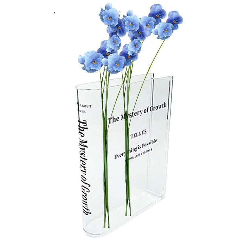 Vaser Clear Book Vase Decorative Flower Acrylic Glass Modern växthållare för söt blommor arrangemang hemma vardagsrumsdekor 230428