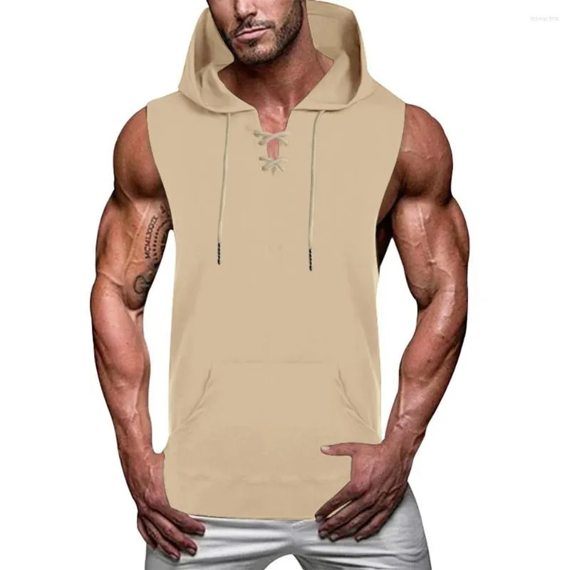 Men's Tank Tops Mens Workout Hoodie Sleeveless Vest Muscle Gym Fitness Bodybuilding