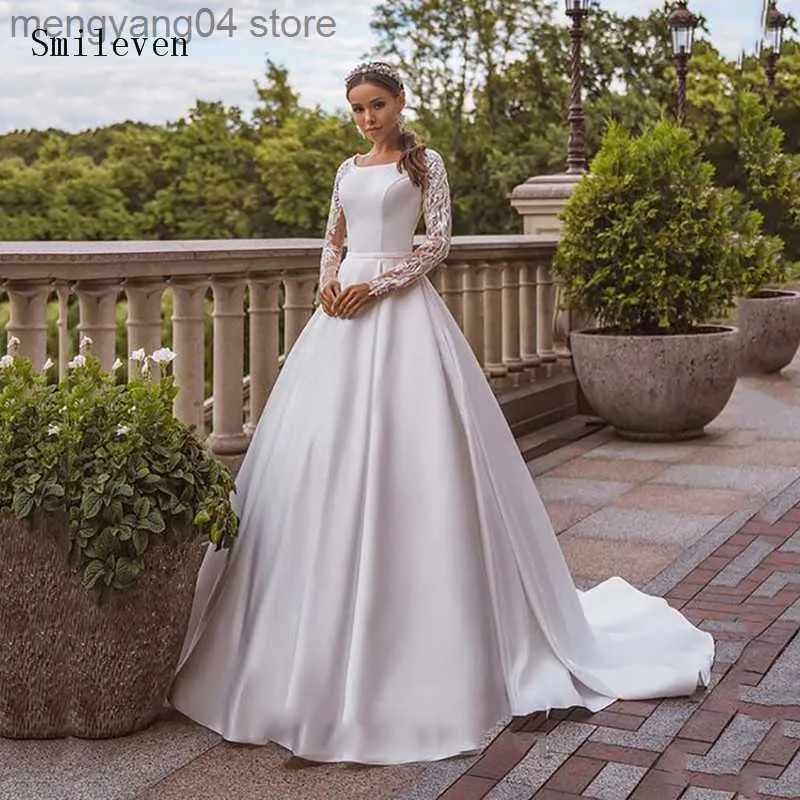 Parti Elbiseleri Smileven saten prenses gelinlik, bir çizgi dantel gelin elbise robe de mariage boho tarzı özel yapılmış t230502