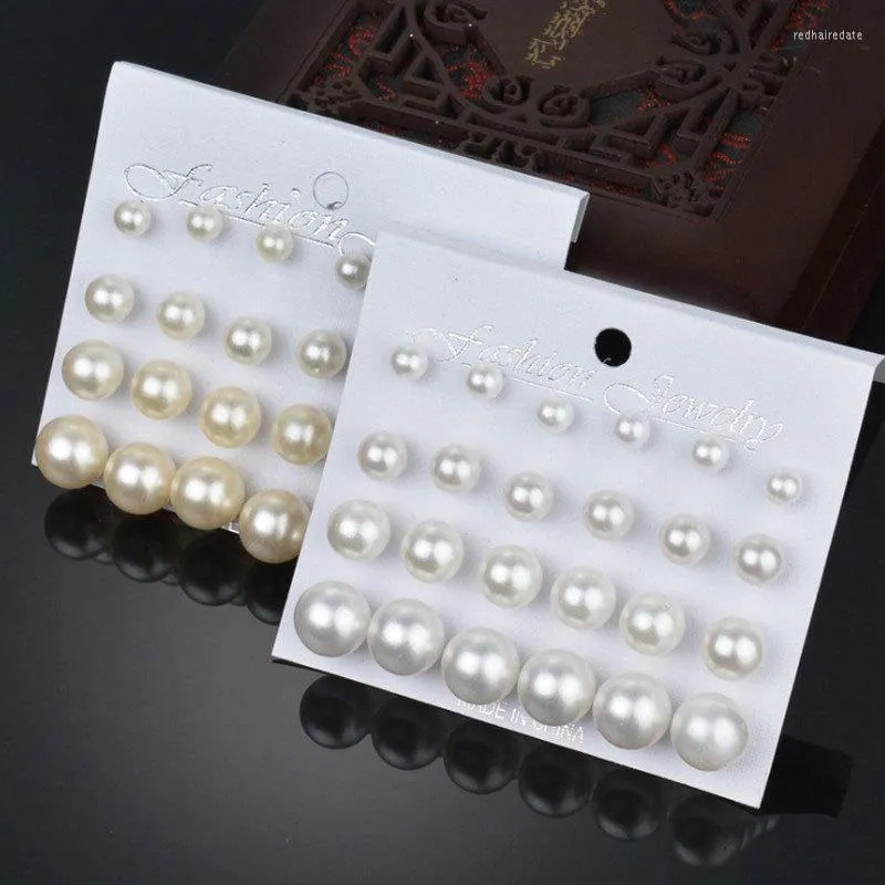 Hoopörhängen 2023 Koreansk version 6/8/10/12mm Beige Pure White Summer Cool Accessoarer for Women 12 Par of Imitation Pearl